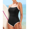 Tempt Me Athletic One Piece Swimsuits for Women | Training, Sport, Racerback, Keyhole, Adjustable straps, Full coverage(Black White-ribbed)