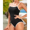 Tempt Me Athletic One Piece Swimsuits for Women | Training, Sport, Racerback, Keyhole, Adjustable straps, Full coverage(Black White-ribbed)
