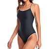 Tempt Me Athletic One Piece Swimsuits for Women | Training, Sport, Racerback, Keyhole, Adjustable straps, Full coverage(Black-scalloped Trim)