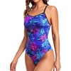 Tempt Me Athletic One Piece Swimsuits for Women | Training, Sport, Racerback, Keyhole, Adjustable straps, Full coverage(Blue Purple Leaves)