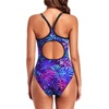 Tempt Me Athletic One Piece Swimsuits for Women | Training, Sport, Racerback, Keyhole, Adjustable straps, Full coverage(Blue Purple Leaves)