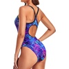 Tempt Me Athletic One Piece Swimsuits for Women | Training, Sport, Racerback, Keyhole, Adjustable straps, Full coverage(Blue Purple Leaves)
