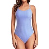 Tempt Me Athletic One Piece Swimsuits for Women | Training, Sport, Racerback, Keyhole, Adjustable straps, Full coverage(Blue Striped-new)