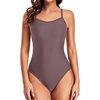 Tempt Me Athletic One Piece Swimsuits for Women | Training, Sport, Racerback, Keyhole, Adjustable straps, Full coverage(Coffee Brown)
