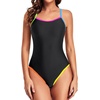 Tempt Me Athletic One Piece Swimsuits for Women | Training, Sport, Racerback, Keyhole, Adjustable straps, Full coverage(Colorful Black)