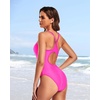 Tempt Me Athletic One Piece Swimsuits for Women | Training, Sport, Racerback, Keyhole, Adjustable straps, Full coverage(Neon Pink)