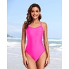 Tempt Me Athletic One Piece Swimsuits for Women | Training, Sport, Racerback, Keyhole, Adjustable straps, Full coverage(Neon Pink)
