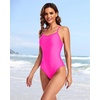 Tempt Me Athletic One Piece Swimsuits for Women | Training, Sport, Racerback, Keyhole, Adjustable straps, Full coverage(Neon Pink)