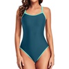 Tempt Me Athletic One Piece Swimsuits for Women | Training, Sport, Racerback, Keyhole, Adjustable straps, Full coverage(Teal and Green)
