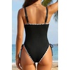 Tempt Me Women Ribbed Swimsuit Tummy Control Bathing Suit 2027 | One piece, Ruched, Adjustable shoulder straps, High cut, Removable cups(Black and White)