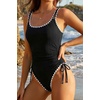 Tempt Me Women Ribbed Swimsuit Tummy Control Bathing Suit 2027 | One piece, Ruched, Adjustable shoulder straps, High cut, Removable cups(Black and White)