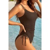 Tempt Me Women Ribbed Swimsuit Tummy Control Bathing Suit 2027 | One piece, Ruched, Adjustable shoulder straps, High cut, Removable cups(Brown)