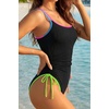 Tempt Me Women Ribbed Swimsuit Tummy Control Bathing Suit 2027 | One piece, Ruched, Adjustable shoulder straps, High cut, Removable cups(Colorful Black)