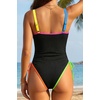 Tempt Me Women Ribbed Swimsuit Tummy Control Bathing Suit 2027 | One piece, Ruched, Adjustable shoulder straps, High cut, Removable cups(Colorful Black)