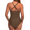 Women Sexy Mesh Cutout One Piece Swimsuit Tummy Control Bathing Suit 2026 | Removable Pads, Adjustable Straps, Crisscross, Twist Front, V Neck, Push Up(Brown)