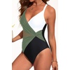 Women Sexy Mesh Cutout One Piece Swimsuit Tummy Control Bathing Suit 2026 | Removable Pads, Adjustable Straps, Crisscross, Twist Front, V Neck, Push Up(Green White Black)