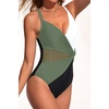 Women Sexy Mesh Cutout One Piece Swimsuit Tummy Control Bathing Suit 2026 | Removable Pads, Adjustable Straps, Crisscross, Twist Front, V Neck, Push Up(Green White Black)