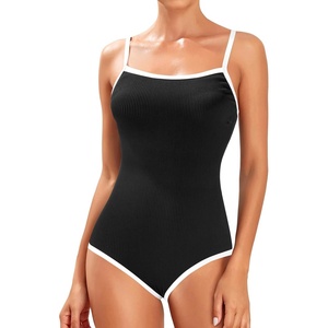 Tempt Me Athletic One Piece Swimsuits for Women | Training, Sport, Racerback, Keyhole, Adjustable straps, Full coverage(Black White-ribbed)