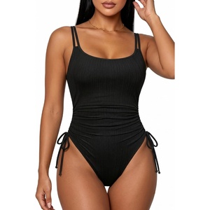 Tempt Me Women Ribbed Swimsuit Tummy Control Bathing Suit 2027 | One piece, Ruched, Adjustable shoulder straps, High cut, Removable cups(Black)