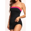 Women Tankini Swimsuits with Shorts – Two Piece Tummy Control Bathing Suits | Bandeau, Strapless, Boyshorts with Pocket, High Waisted, Slimming, Color Block, Built-in Bottom, Full Lining(Black Color Block)