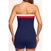 Women Tankini Swimsuits with Shorts – Two Piece Tummy Control Bathing Suits | Bandeau, Strapless, Boyshorts with Pocket, High Waisted, Slimming, Color Block, Built-in Bottom, Full Lining(Blue Block)