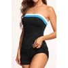 Women Tankini Swimsuits with Shorts – Two Piece Tummy Control Bathing Suits | Bandeau, Strapless, Boyshorts with Pocket, High Waisted, Slimming, Color Block, Built-in Bottom, Full Lining(Black Blue White)