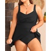 Plus Size One Piece Swim Dress Flowy Swimsuits Tummy Control Bathing Suit | Quick Dry,Adjustable Shoulder Straps,Built-in Brief(Black)