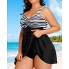 Plus Size One Piece Swim Dress Flowy Swimsuits Tummy Control Bathing Suit | Quick Dry,Adjustable Shoulder Straps,Built-in Brief(Black Stripe)