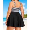 Plus Size One Piece Swim Dress Flowy Swimsuits Tummy Control Bathing Suit | Quick Dry,Adjustable Shoulder Straps,Built-in Brief(Black Stripe)