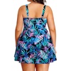 Plus Size One Piece Swim Dress Flowy Swimsuits Tummy Control Bathing Suit | Quick Dry,Adjustable Shoulder Straps,Built-in Brief(Blue Leaves)