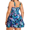 Plus Size One Piece Swim Dress Flowy Swimsuits Tummy Control Bathing Suit | Quick Dry,Adjustable Shoulder Straps,Built-in Brief(Blue Leaves)