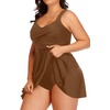 Plus Size One Piece Swim Dress Flowy Swimsuits Tummy Control Bathing Suit | Quick Dry,Adjustable Shoulder Straps,Built-in Brief(Brown)