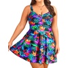 Plus Size One Piece Swim Dress Flowy Swimsuits Tummy Control Bathing Suit | Quick Dry,Adjustable Shoulder Straps,Built-in Brief(Colorful Leaves 2)