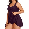 Plus Size One Piece Swim Dress Flowy Swimsuits Tummy Control Bathing Suit | Quick Dry,Adjustable Shoulder Straps,Built-in Brief(Dark Purple)