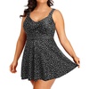 Plus Size One Piece Swim Dress Flowy Swimsuits Tummy Control Bathing Suit | Quick Dry,Adjustable Shoulder Straps,Built-in Brief(Black White Dot)