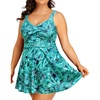 Plus Size One Piece Swim Dress Flowy Swimsuits Tummy Control Bathing Suit | Quick Dry,Adjustable Shoulder Straps,Built-in Brief(Blue Paisley)