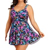 Plus Size One Piece Swim Dress Flowy Swimsuits Tummy Control Bathing Suit | Quick Dry,Adjustable Shoulder Straps,Built-in Brief(Colorful Floral)