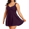 Plus Size One Piece Swim Dress Flowy Swimsuits Tummy Control Bathing Suit | Quick Dry,Adjustable Shoulder Straps,Built-in Brief(Dark Purple)