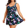 Plus Size One Piece Swim Dress Flowy Swimsuits Tummy Control Bathing Suit | Quick Dry,Adjustable Shoulder Straps,Built-in Brief(Floral)
