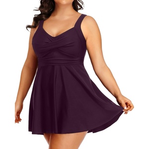 Plus Size One Piece Swim Dress Flowy Swimsuits Tummy Control Bathing Suit | Quick Dry,Adjustable Shoulder Straps,Built-in Brief(Dark Purple)