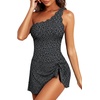 Tempt Me Women One Piece Swim Dress One Shoulder Swimsuit | Tummy control, Skirted bottom, Adjustable shoulder straps, Removable bra(Black Leopard-scalloped)