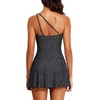 Tempt Me Women One Piece Swim Dress One Shoulder Swimsuit | Tummy control, Skirted bottom, Adjustable shoulder straps, Removable bra(Black Leopard-scalloped)