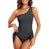 Tempt Me Women One Piece Swim Dress One Shoulder Swimsuit | Tummy control, Skirted bottom, Adjustable shoulder straps, Removable bra(Black Leopard-scalloped)