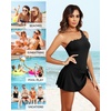Tempt Me Women One Piece Swim Dress One Shoulder Swimsuit | Tummy control, Skirted bottom, Adjustable shoulder straps, Removable bra(Black a)