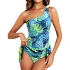 Tempt Me Women One Piece Swim Dress One Shoulder Swimsuit | Tummy control, Skirted bottom, Adjustable shoulder straps, Removable bra(Blue Leaves)