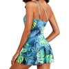 Tempt Me Women One Piece Swim Dress One Shoulder Swimsuit | Tummy control, Skirted bottom, Adjustable shoulder straps, Removable bra(Blue Leaves)