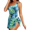 Tempt Me Women One Piece Swim Dress One Shoulder Swimsuit | Tummy control, Skirted bottom, Adjustable shoulder straps, Removable bra(Blue Leaves)