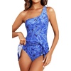 Tempt Me Women One Piece Swim Dress One Shoulder Swimsuit | Tummy control, Skirted bottom, Adjustable shoulder straps, Removable bra(Blue Paisley)