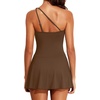 Tempt Me Women One Piece Swim Dress One Shoulder Swimsuit | Tummy control, Skirted bottom, Adjustable shoulder straps, Removable bra(Brown)