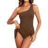 Tempt Me Women One Piece Swim Dress One Shoulder Swimsuit | Tummy control, Skirted bottom, Adjustable shoulder straps, Removable bra(Brown)